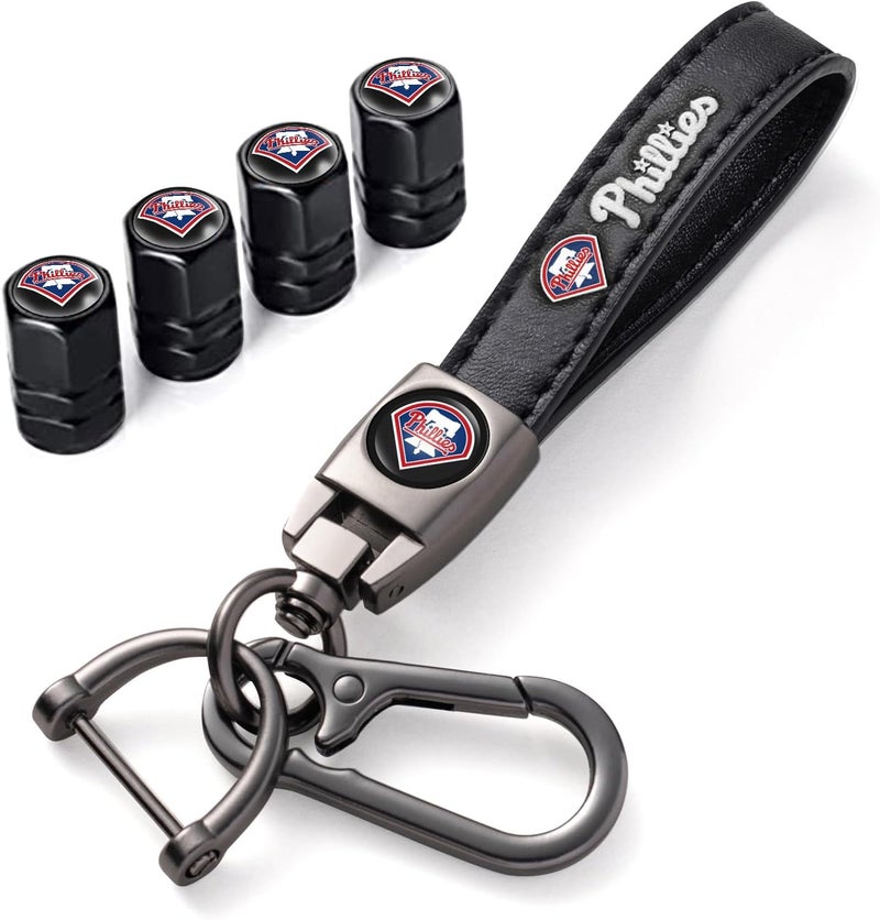 Kaleduo for Philadelphia Phillies Baseball Fans Car Keychain with Tire Valve Caps, Car Keyring and Valve Stem Caps Compatible with Key Fob Holder, Delicate Gifts for Men Women, Phillies - Image 1